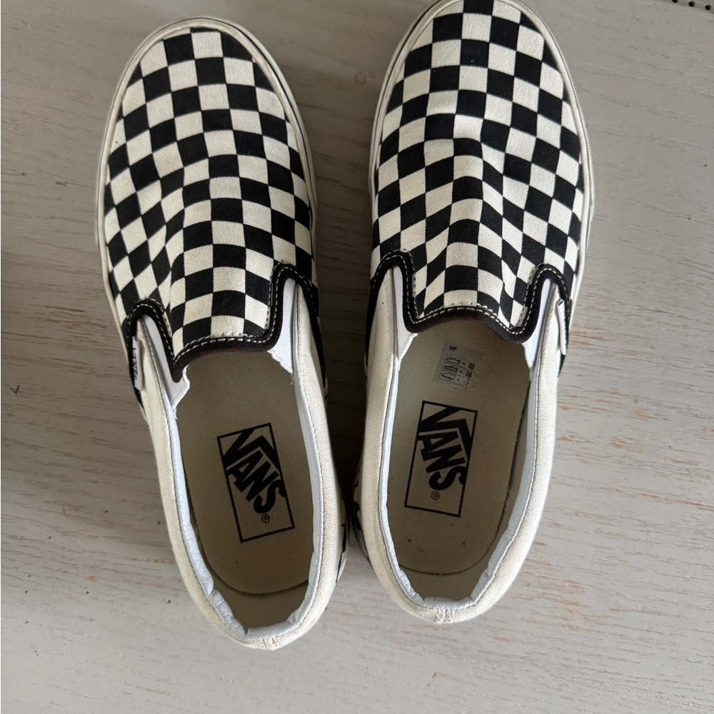 Vans Classic Black and White Checkered Slip-On Sneakers - womens 8 mens 6.5